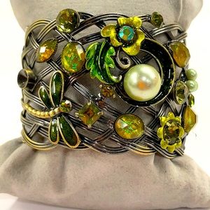 Faux mother of Pearl with dragon fly cuff bracelet